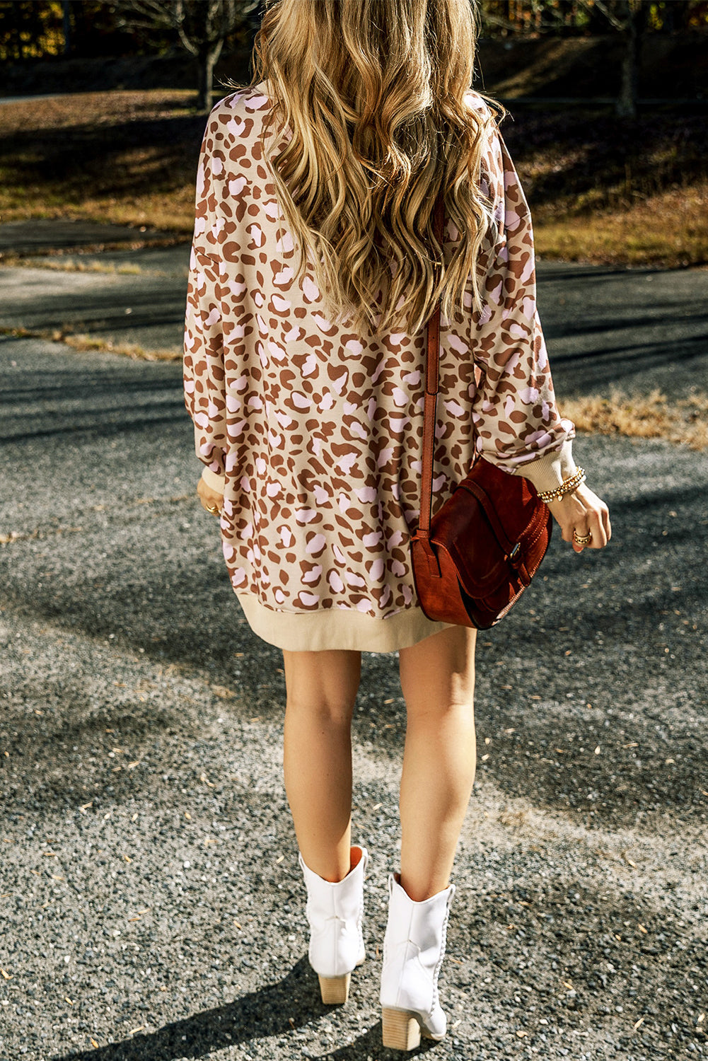 Leopard Print Side Pockets Long Sleeve Mini Dress