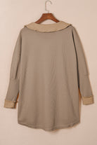 Waffle Knit Buttoned Long Sleeve Top