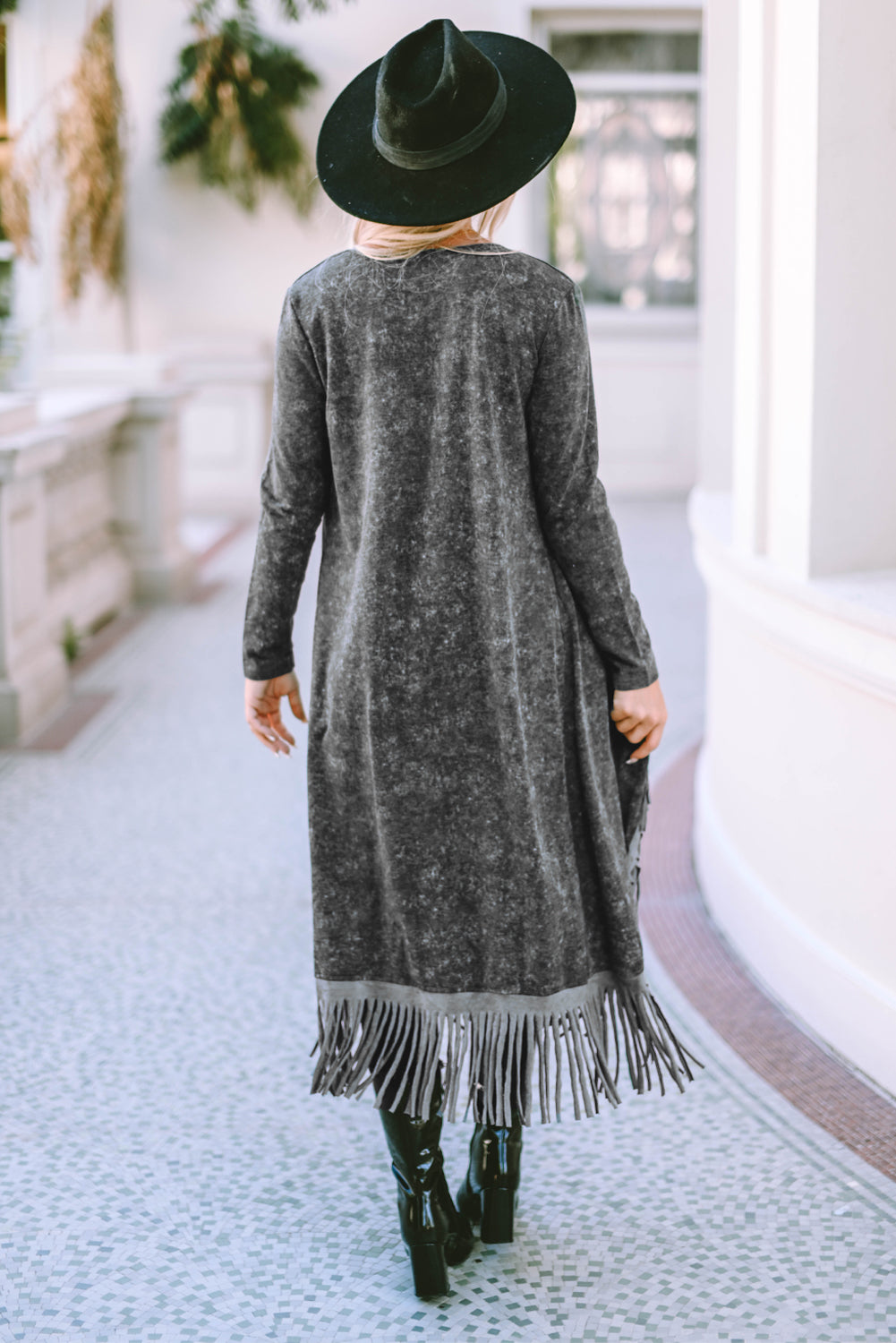 Fringed Hem Pocketed Open Cardigan