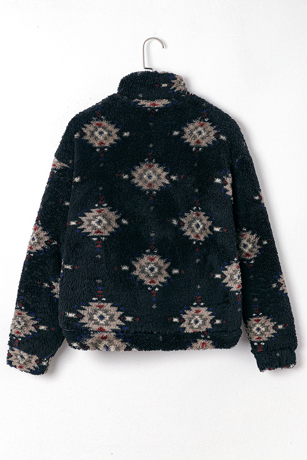 Aztec Pattern Zipper Collared Sherpa Jacket