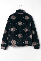 Aztec Pattern Zipper Collared Sherpa Jacket