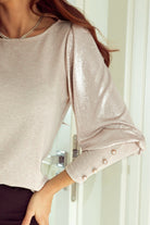 Buttoned Cuffs Shiny Puff Sleeves Top