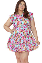 Floral Ruffled Cap Sleeve Plus Size Mini Dress