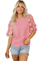 Contrast Applique Mesh Half Sleeve Blouse