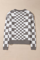 Checkered Print Drop Shoulder Round Neck Sweater