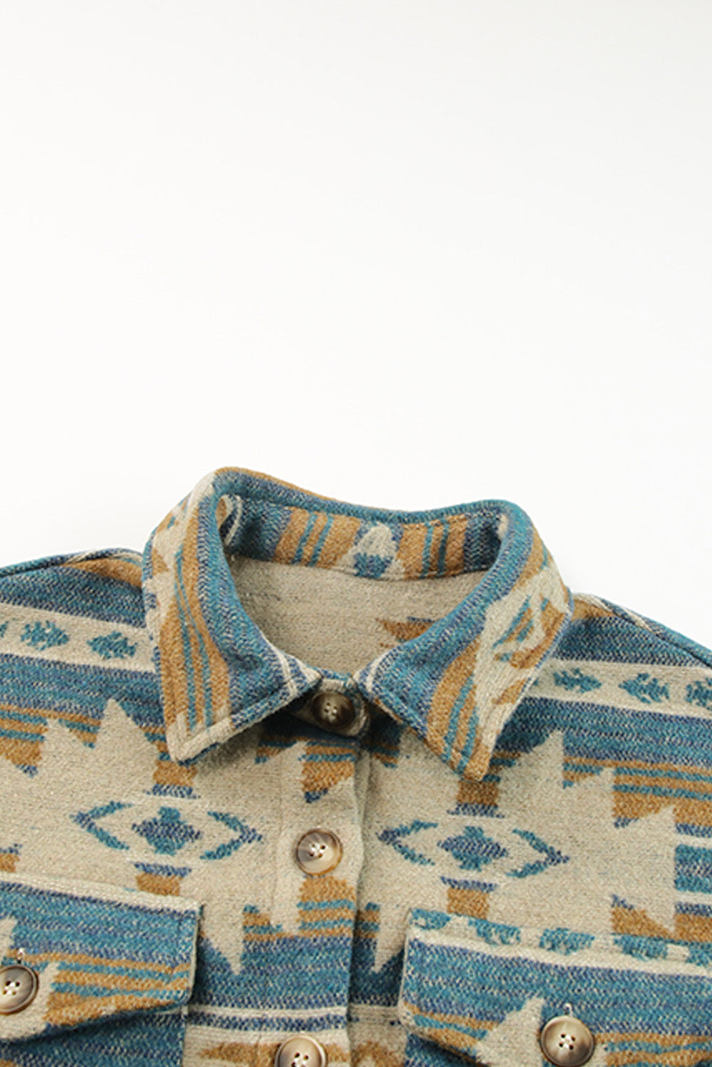 Western Aztec Print Button Flap Pocket Shacket