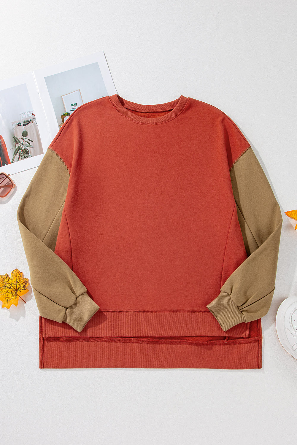 Two Tone Patchwork Drop Shoulder Pullover Sweatshirt