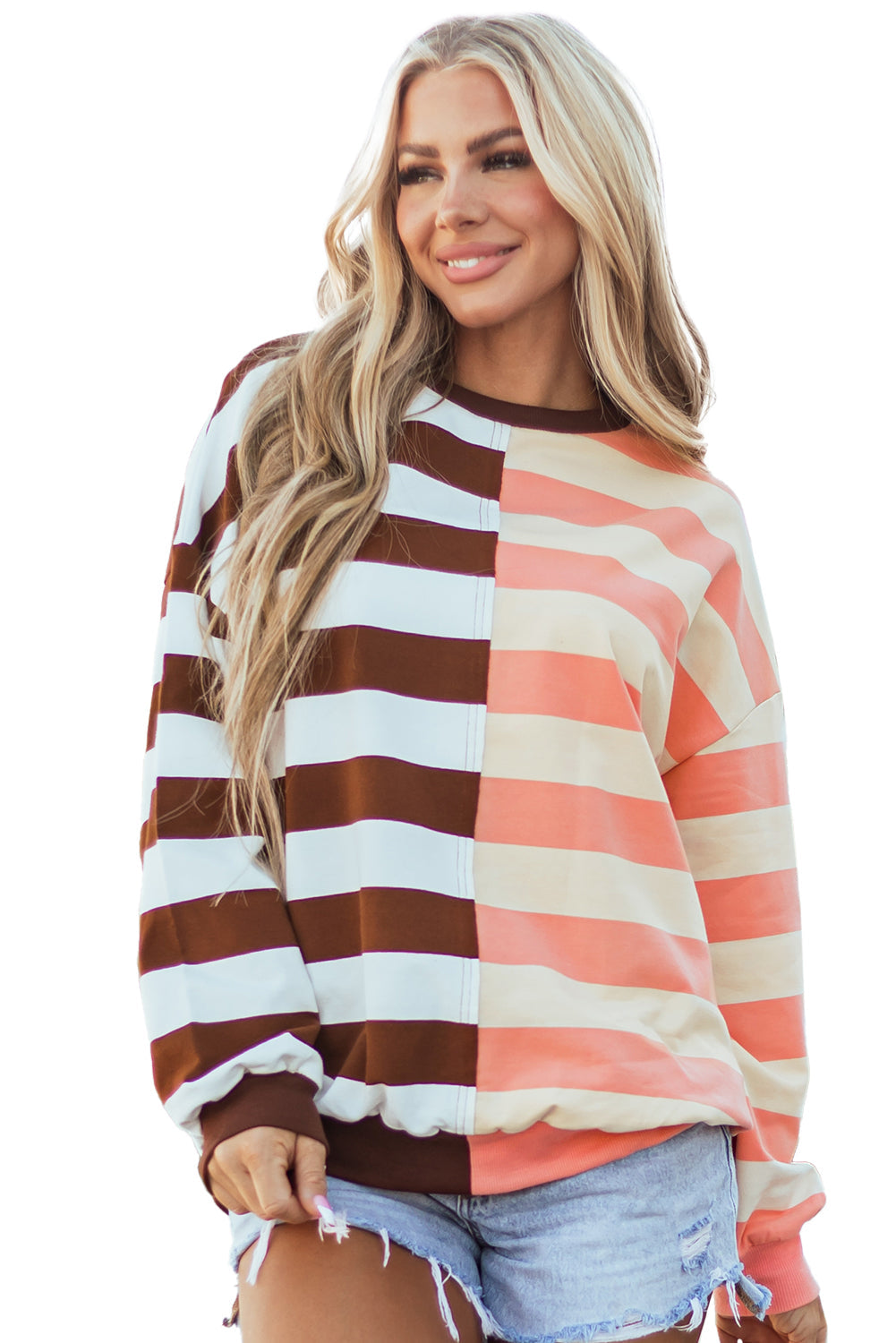 Color Block Drop Shoulder Pullover Sweatshirt