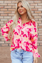 Blooming Floral Print Puff Sleeve Buttoned Shirt