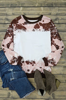 Bleached Tie Dye Leopard Print Long Sleeve Top