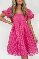 Checkered Puff Sleeve Babydoll Dress