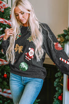 Sequined Christmas Graphic Corded Sweatshirt