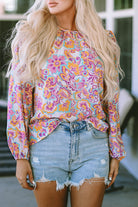 Boho Paisley Printed Peasant Sleeve Blouse