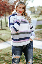 Plus Size Striped Hooded Knit Sweater