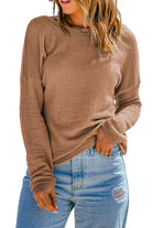 Waffle Knit Drop Shoulder Long Sleeve Top