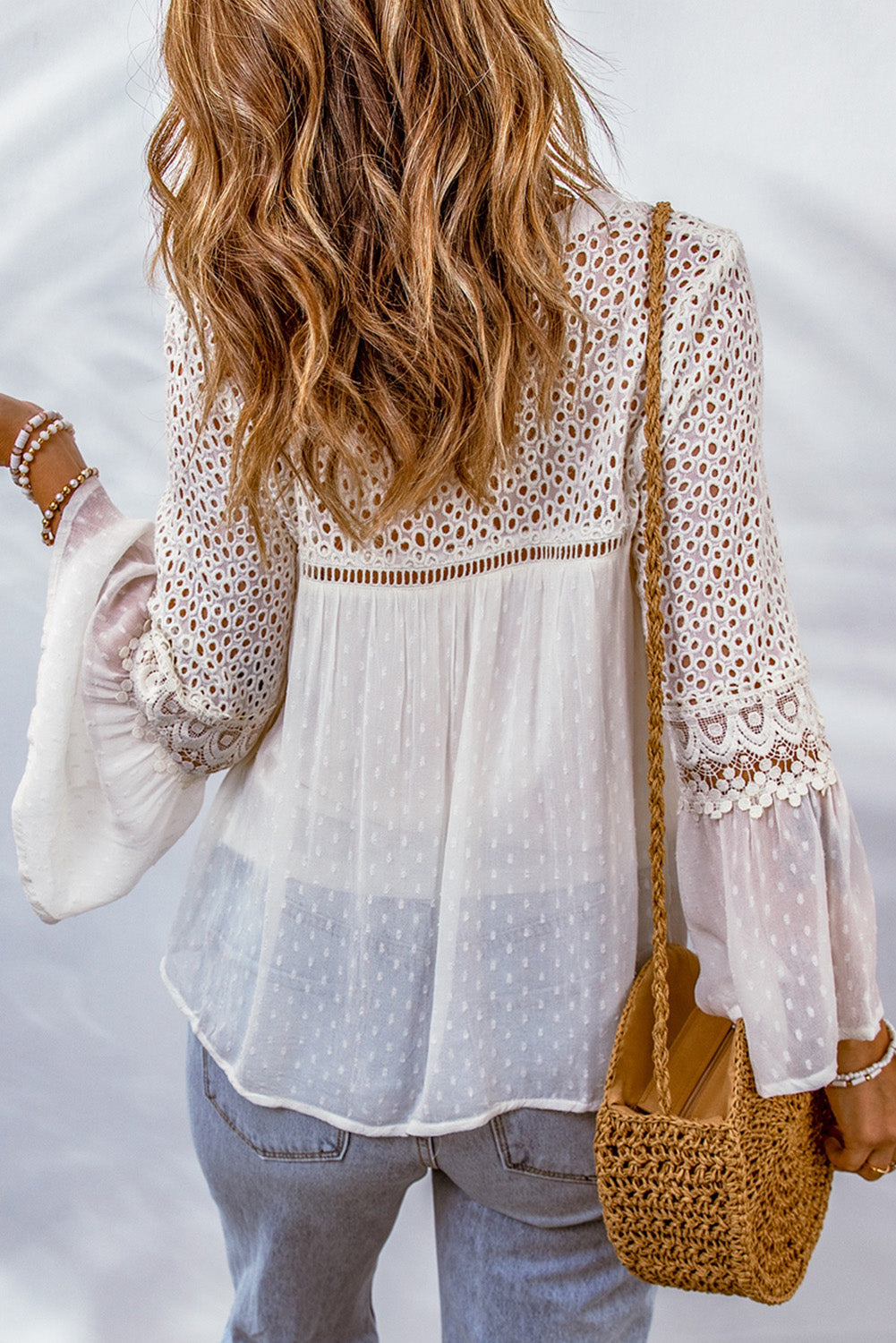 Lace Crochet Hollow Out Swiss Dot Blouse