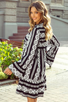 Boho Geometric Printed Flared Long Sleeve Mini Dress