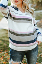 Plus Size Striped Hooded Knit Sweater