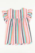 Multicolor Striped Tiered Ruffle Cap Sleeve Top