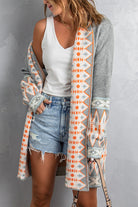 Aztec Print Open Front Knitted Cardigan