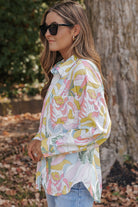 Abstract Printed Turn-Down Collar Loose Shirt