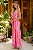 Western Printed Tassel Tie V Neck Wrap Maxi Dress