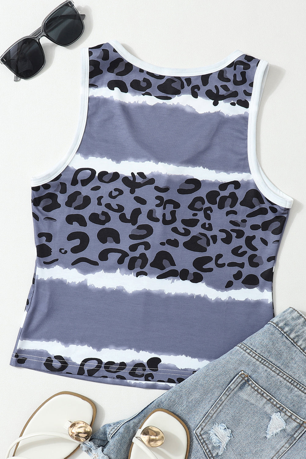 Ribbed Leopard Tie Dye Snap Button Tank Top