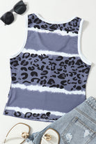 Ribbed Leopard Tie Dye Snap Button Tank Top