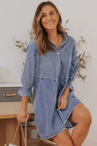 Buttoned Long Sleeve Denim Mini Dress