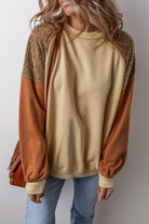 Lace Patchwork Colorblock Drop Shoulder Sweatshirt