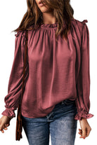 Frilled Neck Ruffled Long Sleeve Blouse