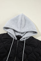 Quilted Drawstring Hooded Zip Up Puffer Vest