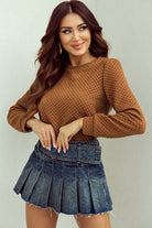 Solid Color Quilted Puff Sleeve Pullover Sweatshirt