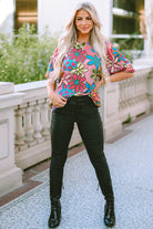 Floral Print Bracelet Sleeve Blouse