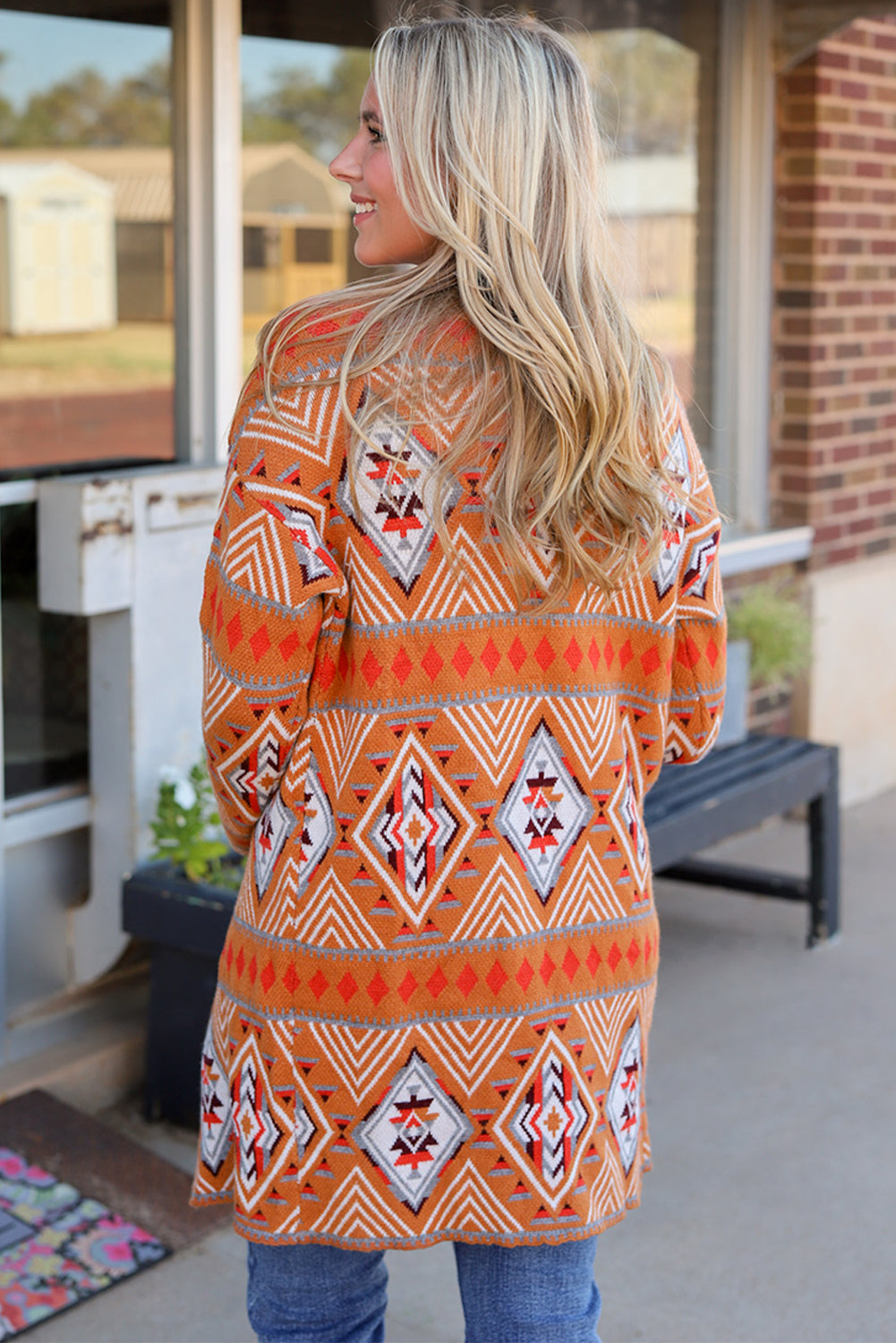 Aztec Geometric Knit Open Front Cardigan