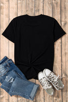 Black Casual Plain Crew Neck Tee