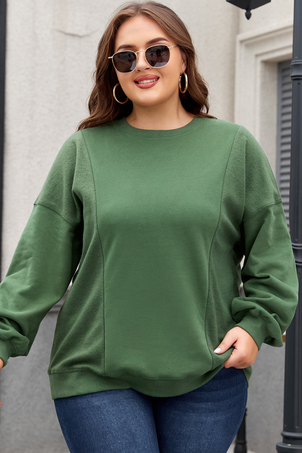 Loose Patchwork Crewneck Plus Size Sweatshirt