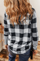 Plaid Striped Patchwork Drawstring Hoodie