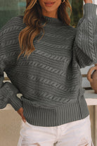 Mock Neck Lantern Sleeve Cable Knit Sweater