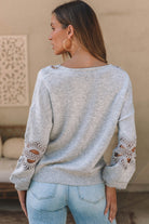 Hollowed Lace Splicing V Neck Loose Sweater