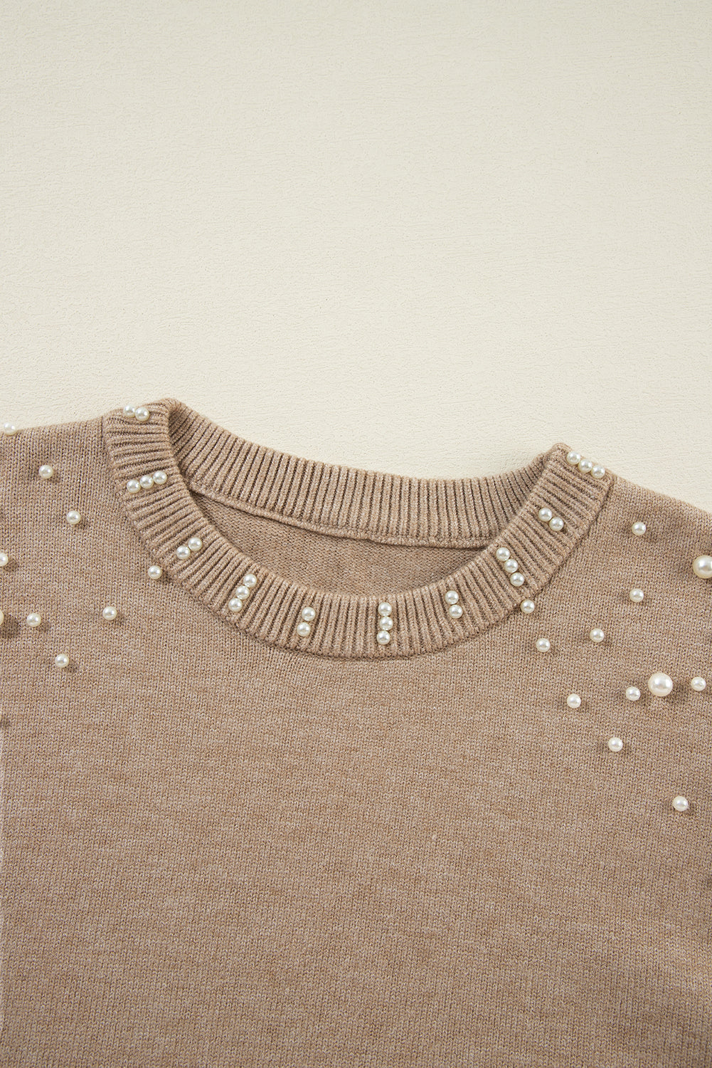 Pearled Drop Shoulder Round Neck Sweater