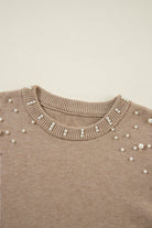 Pearled Drop Shoulder Round Neck Sweater