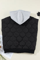 Quilted Drawstring Hooded Zip Up Puffer Vest