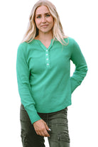 Trimmed Neckline Waffle Knit Henley Top