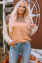 Color Block Long Sleeve Ribbed Loose Top