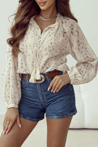 Floral Embroidered Lace Bubble Sleeve Shirt