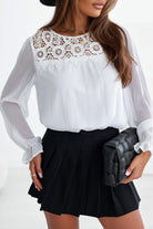 Lace Patch Sheer Flounce Sleeve Blouse