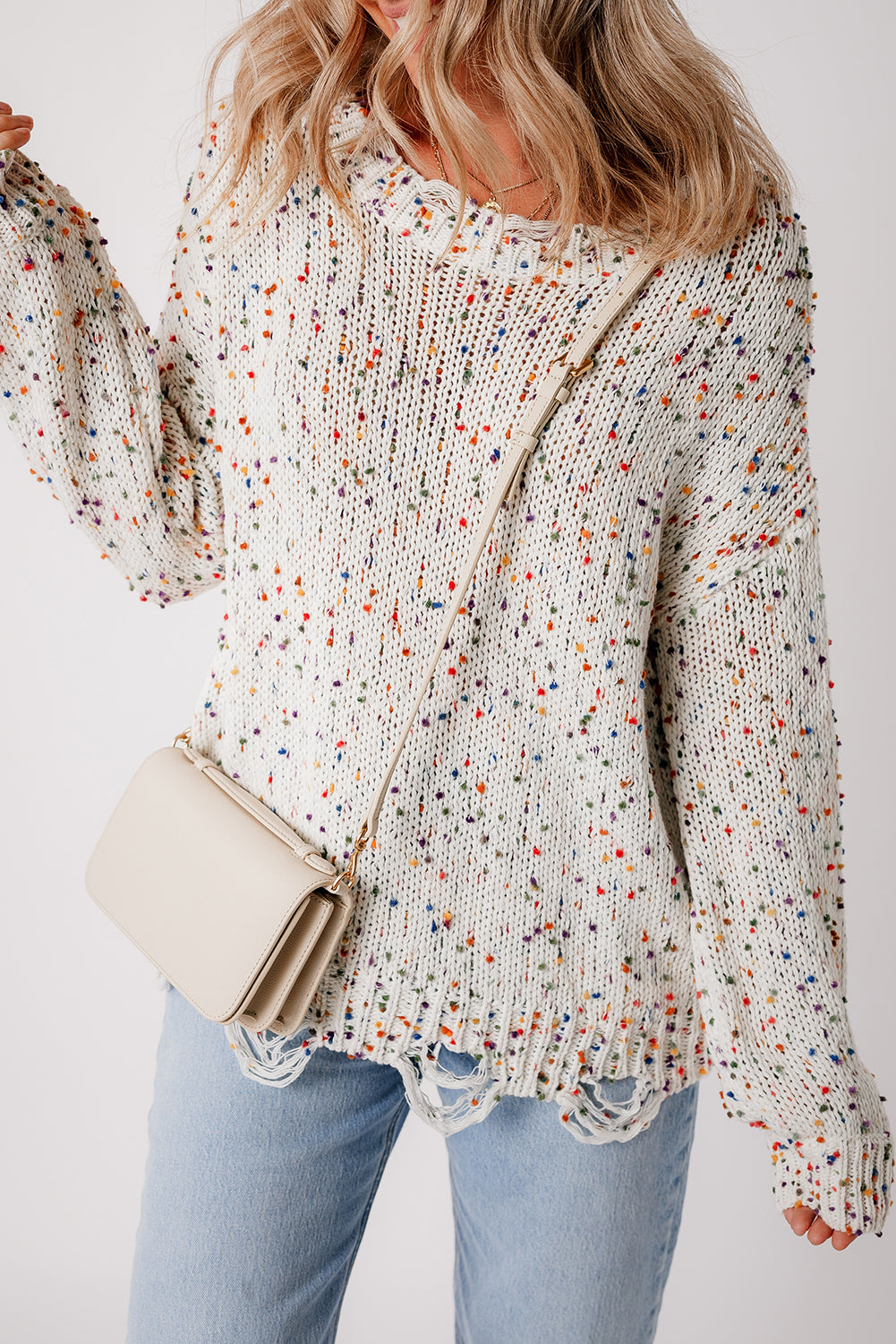 Colorful Confetti Distressed Knit Sweater