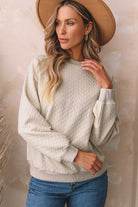 Solid Textured Raglan Sleeve Pullover Sweatshirt