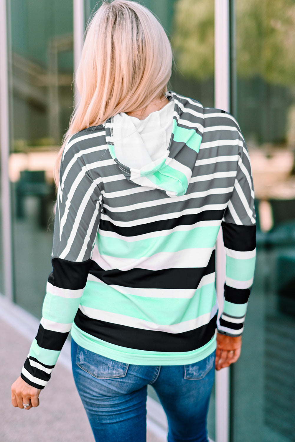 Striped Drawstring Long Sleeve Hoodie